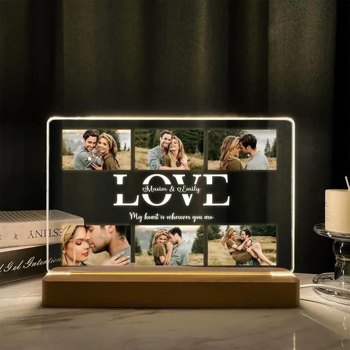Uv Printed Led Lamp Customised Photo Frame, Personalized Picture, Love Lamp with 6 Pictures for Anniversary, Valentine, Birthday, Wedding Gifts for Him, Her, Men and Women